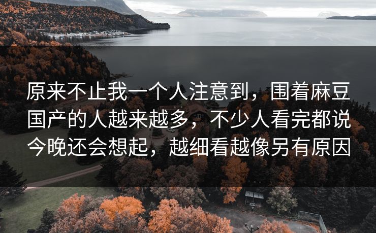原来不止我一个人注意到，围着麻豆国产的人越来越多，不少人看完都说今晚还会想起，越细看越像另有原因