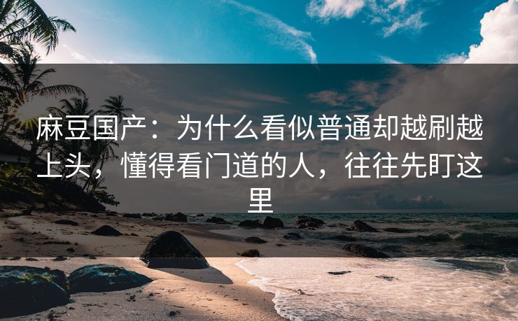 麻豆国产：为什么看似普通却越刷越上头，懂得看门道的人，往往先盯这里