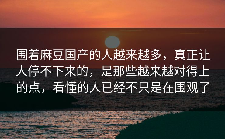 围着麻豆国产的人越来越多，真正让人停不下来的，是那些越来越对得上的点，看懂的人已经不只是在围观了