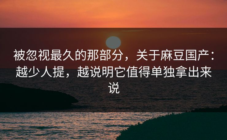 被忽视最久的那部分，关于麻豆国产：越少人提，越说明它值得单独拿出来说