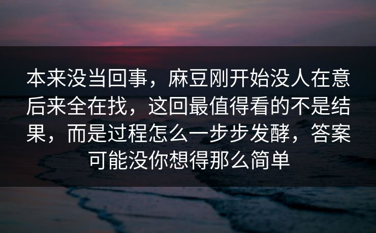 本来没当回事，麻豆刚开始没人在意后来全在找，这回最值得看的不是结果，而是过程怎么一步步发酵，答案可能没你想得那么简单