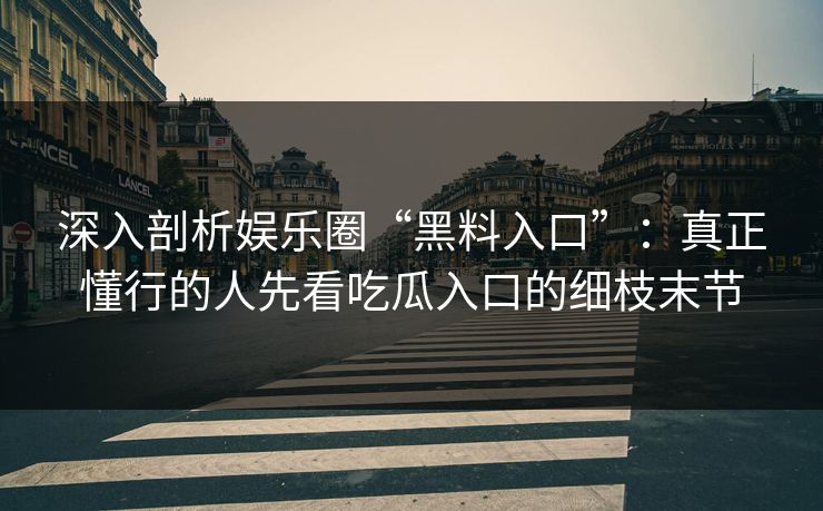 深入剖析娱乐圈“黑料入口”：真正懂行的人先看吃瓜入口的细枝末节