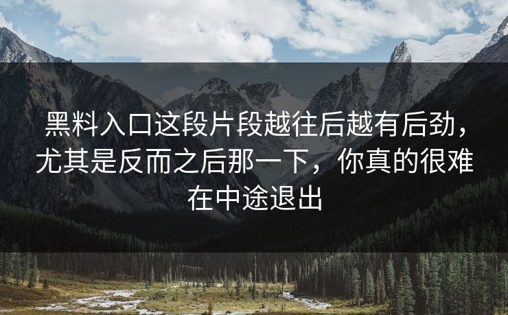 黑料入口这段片段越往后越有后劲，尤其是反而之后那一下，你真的很难在中途退出